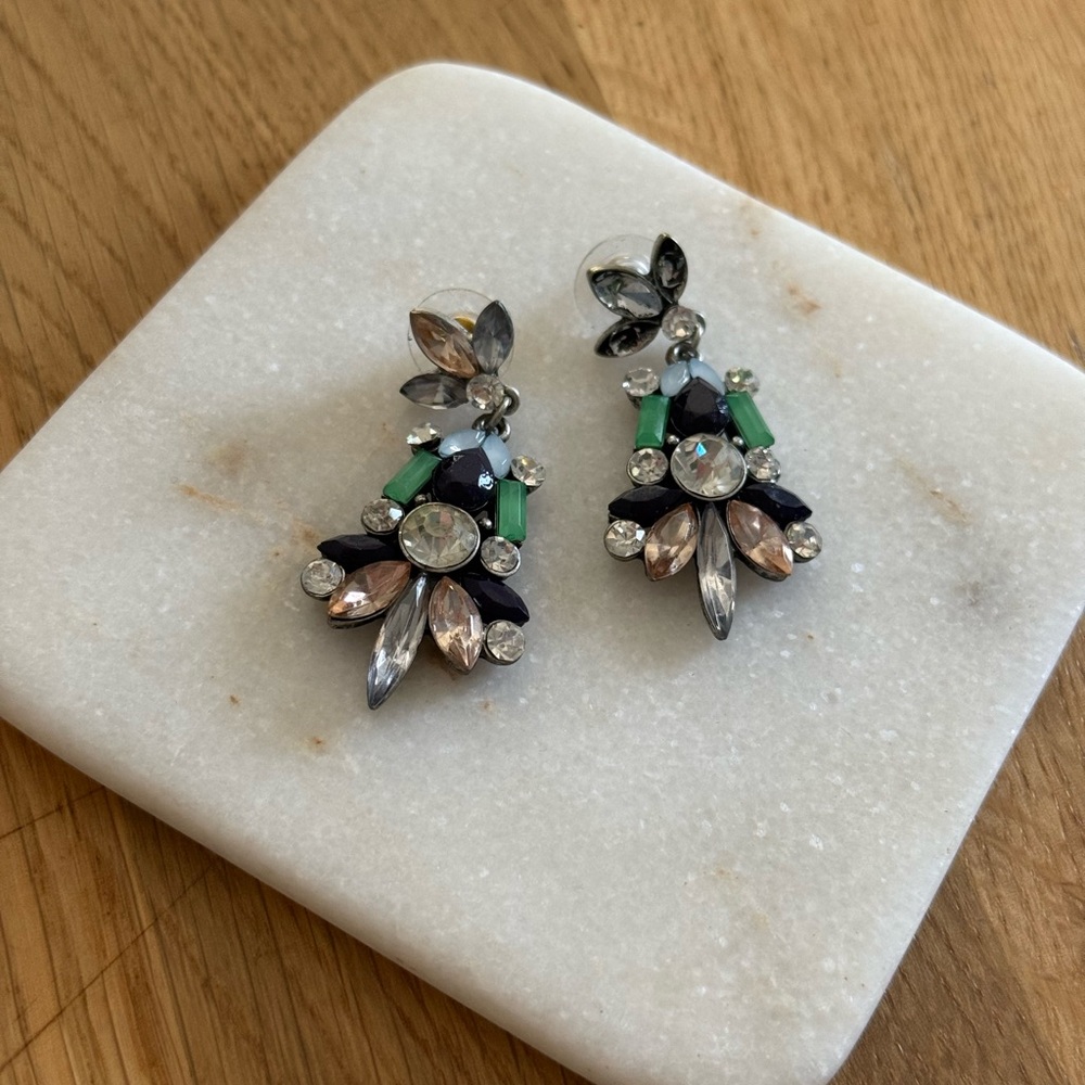 Elegant Silver and Green Crystal Drop Earrings